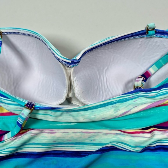 2 Bamboo Turquoise Blue Pink Striped Tankini Top size XL. - Picture 12 of 13